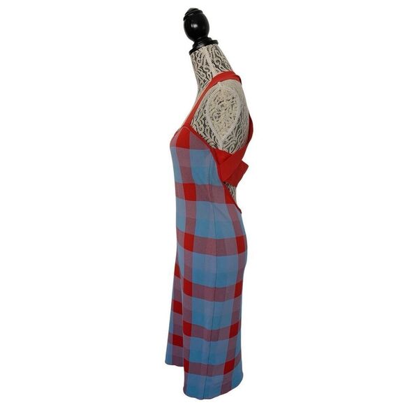 Parker Ayla Knit Midi Dress in Plaid Blue, Red Size M - Picture 5 of 12